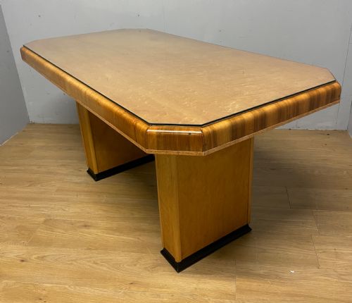 Art Deco Walnut and Birds Eye Maple Dining Table in the Manner of Epstein