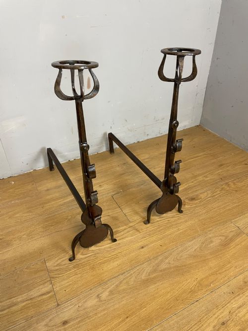 Country House Forged C19th Fire Irons , Andirons ,Fire Dogs in Original Condition