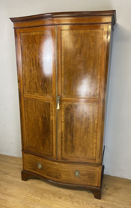 C19th Country House Serpentine Inlaid Mahogany Double Wardrobe with Provenance