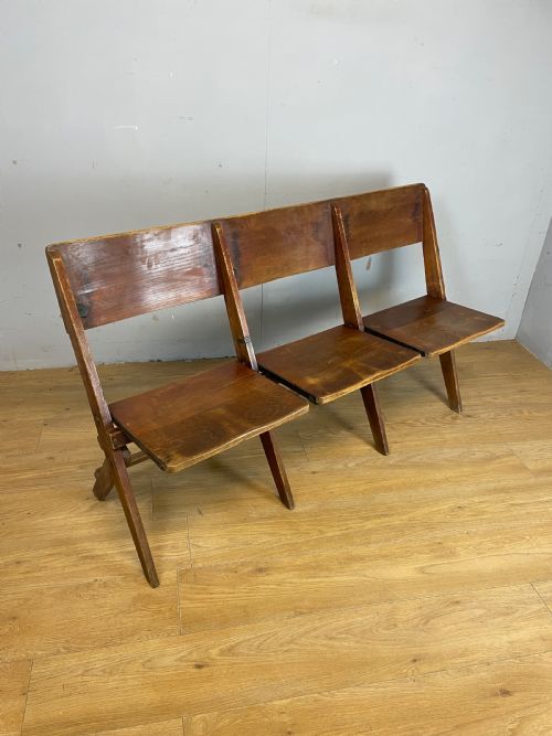 Golden Oak Folding Three Seater Chapel Seat Circa 1930