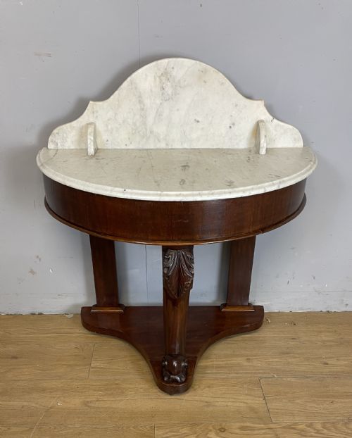 C19th Mahogany Demi-lune Washstand with White Carrara Marble Top