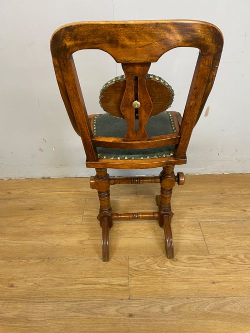 LATE C19TH PATENT MUSIC CHAIR IN GREEN LEATHER - ADDITIONAL PHOTO 6