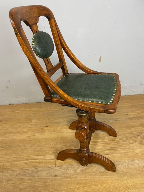 LATE C19TH PATENT MUSIC CHAIR IN GREEN LEATHER - ADDITIONAL PHOTO 11
