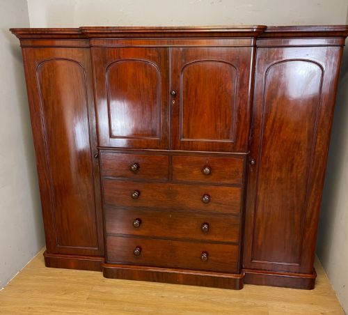 C19th Country House Flame Mahogany Breakfront Wardrobe