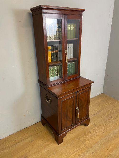 Small C19th Mahogany Bookcase Over Cupboard Only 60 Cm Wide