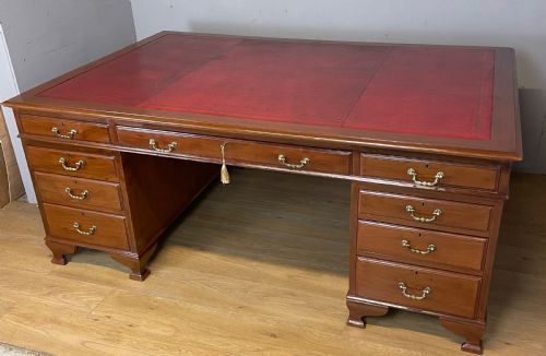 Large Mahogany Partners Desk with Inset Leather Leather Top by Richardson of Leeds