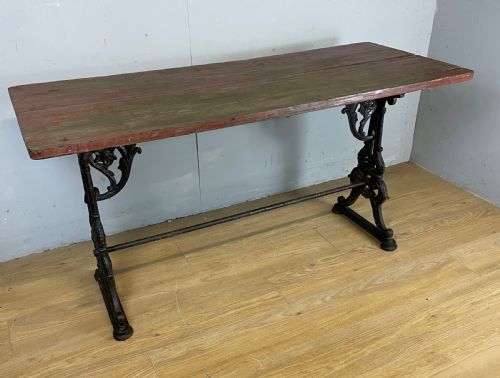 C19th Pine Topped Table with Cast Iron Base in Original Condition