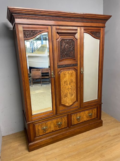 Arts and Crafts Burr Walnut Double Wardrobe by Miller and Co Leeds