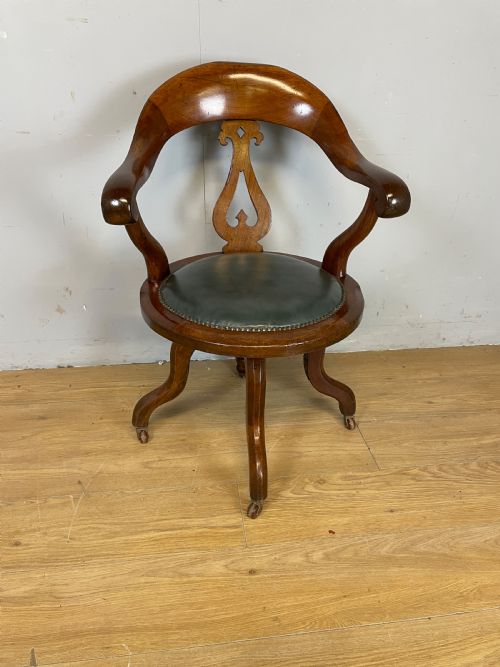Victorian Mahogany Revolving Desk Chair with Leather Seat