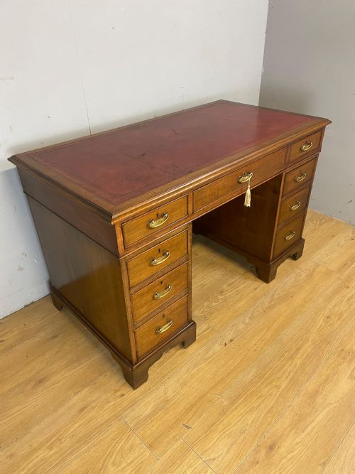 C19th Mahogany Three Part Pedestal Desk with Inset Red Leather Top