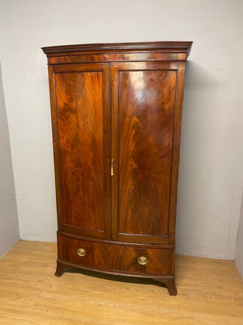 C19th Flame Mahogany Bow Front Country House Wardrobe