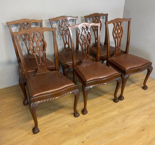 Set of Six Chippendale Revival Mahogany Dining Chairs Circa 1890