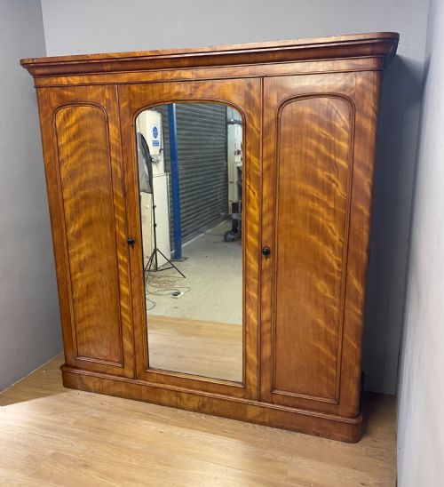 Country House Satin Birch Triple Wardrobe Circa 1880