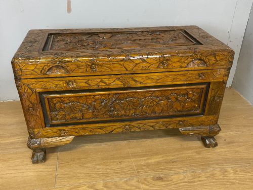 Small Carved Camphor Wood Chest Circa 1920