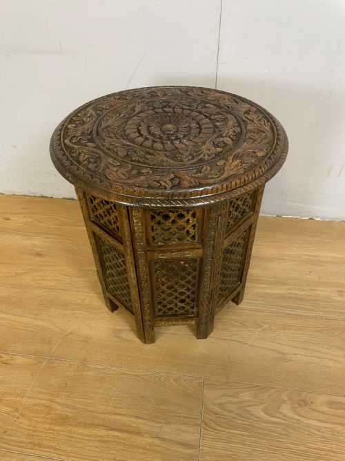 Carved Circular Oriental Table on an Octagonal Base