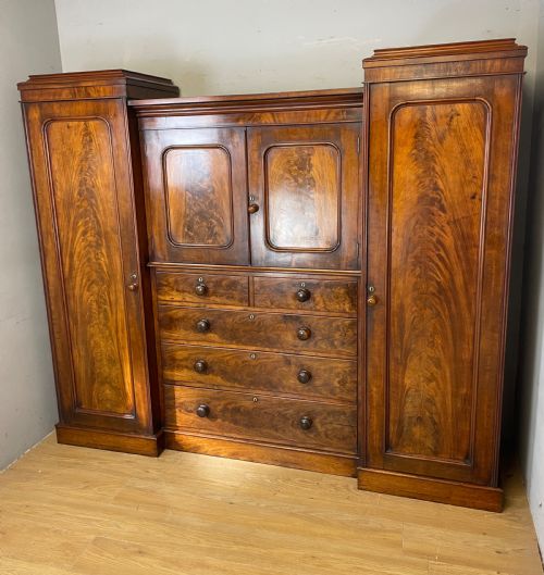 C19th Flame Mahogany Country House Sentry Box Wardrobe