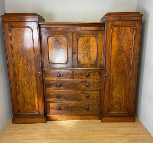 fig 1. C19TH flame mahogany country house sentry box wardrobe