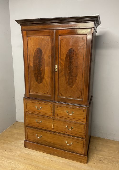 C19th Inlaid Mahogany Linen Press by Shoolbred of London