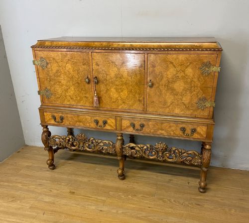 Burr Walnut Side Cabinet on a Carved Base Circa 1920