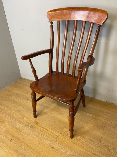 C19th Elm and Beech Yorkshire Slat Back Kitchen Chair - Original Condition