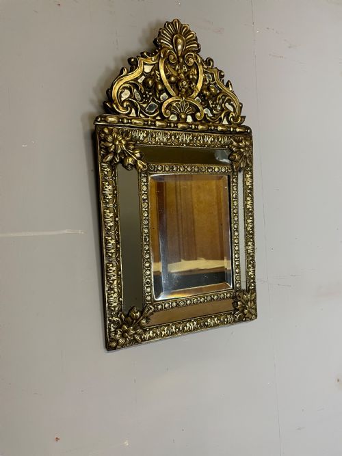 C19TH FRENCH BRASS FRAMED CUSHION MIRROR - ADDITIONAL PHOTO 2