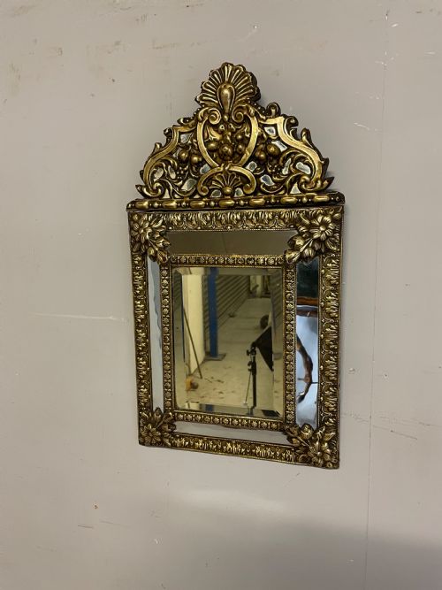 C19TH FRENCH BRASS FRAMED CUSHION MIRROR - ADDITIONAL PHOTO 3