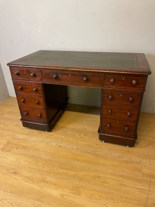 C19th Mahogany Three Part Desk with Inset Green Leather Top