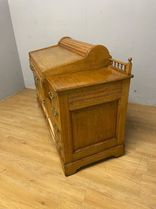C19TH GOLDEN OAK TAMBOUR DESK WITH FITTED INTERIOR - ADDITIONAL PHOTO 8