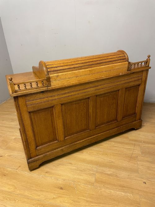 C19TH GOLDEN OAK TAMBOUR DESK WITH FITTED INTERIOR - ADDITIONAL PHOTO 9