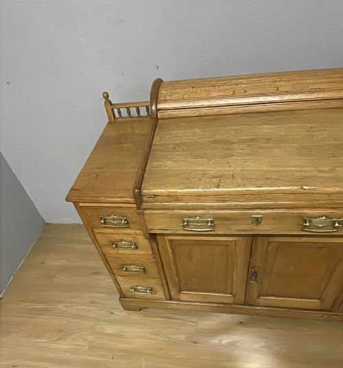 C19TH GOLDEN OAK TAMBOUR DESK WITH FITTED INTERIOR - ADDITIONAL PHOTO 10