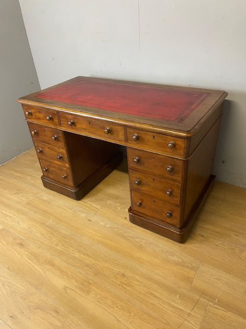 C19th Mahogany Three Part Twin Pedestal Desk with Leather Top