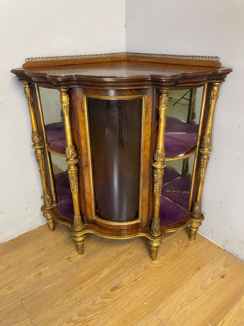 C19th Walnut and Carved Giltwood Floor Standing Corner Cabinet