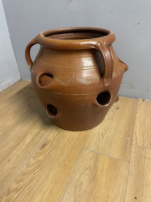 Large Salt Glazed Strawberry Pot Circa 1920