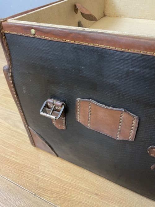 LATE C19TH BLACK CANVAS AND LEATHER BOUND TRUNK - ADDITIONAL PHOTO 4