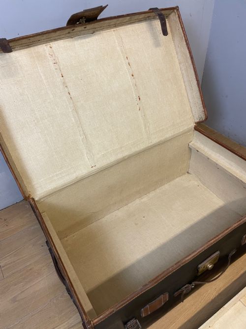 LATE C19TH BLACK CANVAS AND LEATHER BOUND TRUNK - ADDITIONAL PHOTO 5