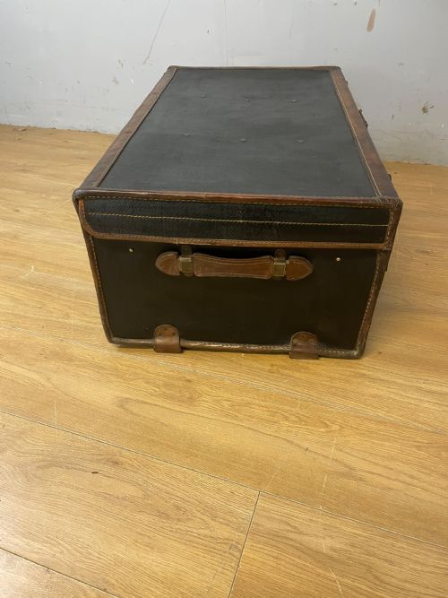 LATE C19TH BLACK CANVAS AND LEATHER BOUND TRUNK - ADDITIONAL PHOTO 7