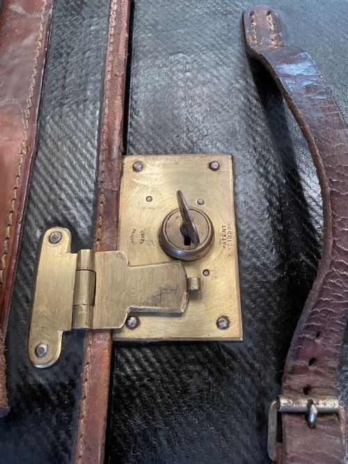 LATE C19TH BLACK CANVAS AND LEATHER BOUND TRUNK - ADDITIONAL PHOTO 9
