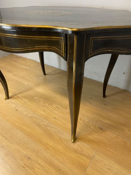 C19TH FRENCH EBONIZED BRASS INLAID WRITING TABLE - ADDITIONAL PHOTO 2