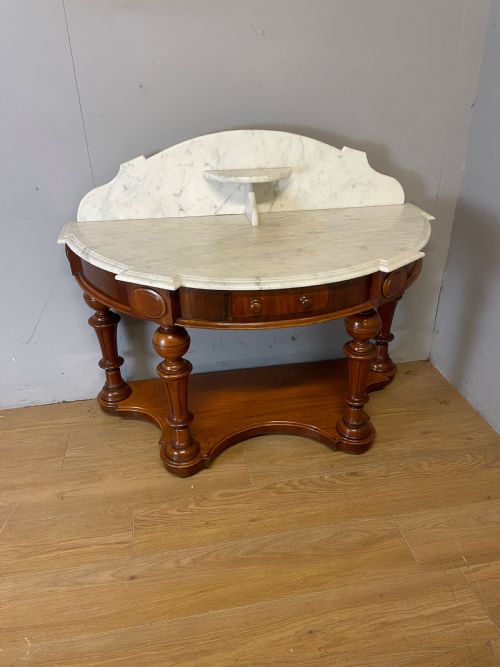 C19th Mahogany Demi Lune Washstand with Carrara Marble Top