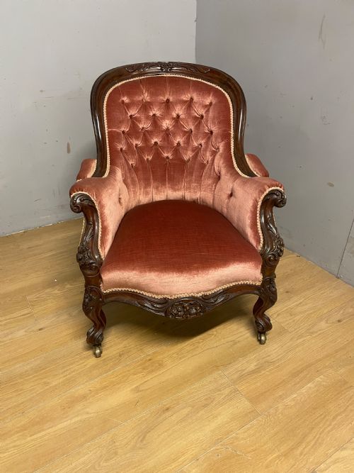 C19th Deep Buttoned Mahogany  Armchair Circa 1880