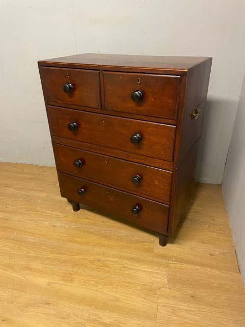 Antique  C19th Mahogany Military Campaign Chest of Drawers Two Parts Circa 1830