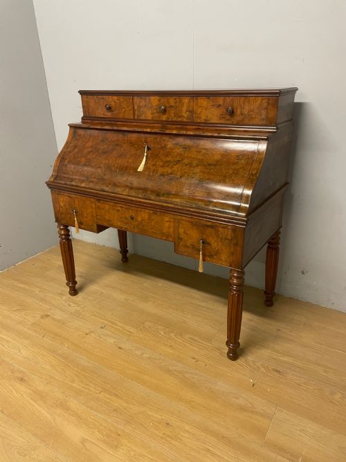 C19th Biedermeier Plum Pudding Mahogany Cylinder Desk in Good Original Condition