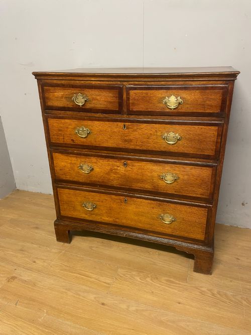 Georgian Oak and Cross Banded Mahogany Four Height Chest of Drawers Circa 1790