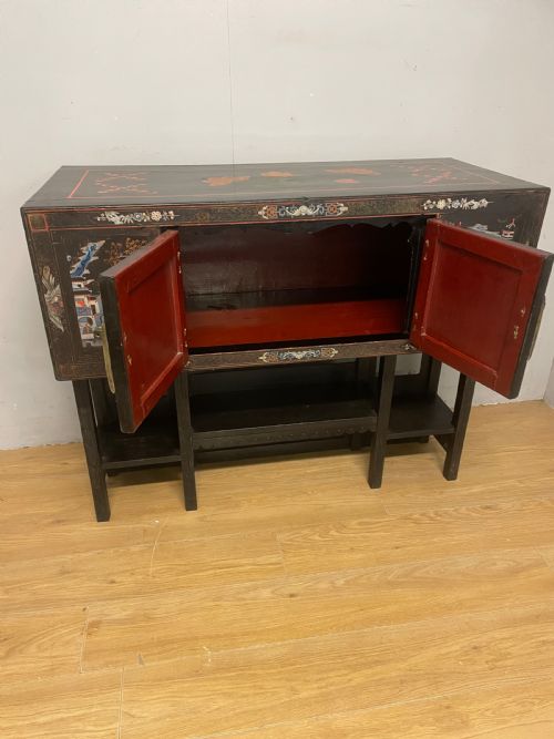 ANTIQUE ORIENTAL BLACK LACQUERED CABINET ON A CARVED STAND CIRCA 1900 - ADDITIONAL PHOTO 8