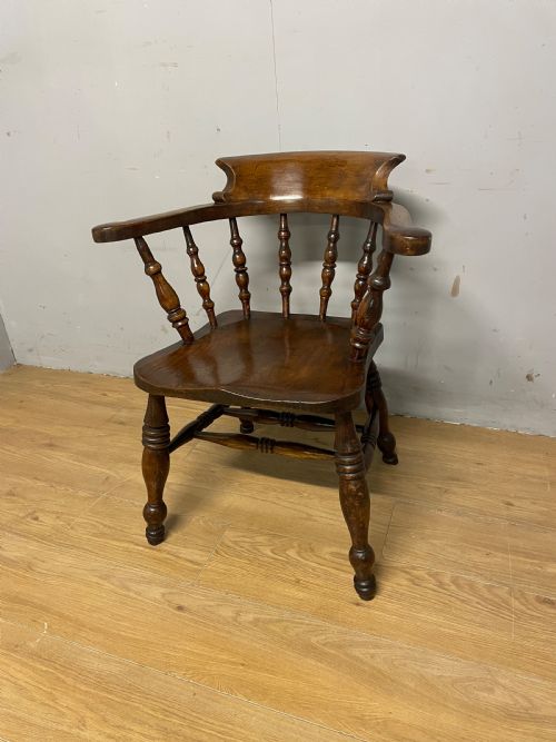 C19th Captains Chair with Elm Seat and Double H Under Stretcher