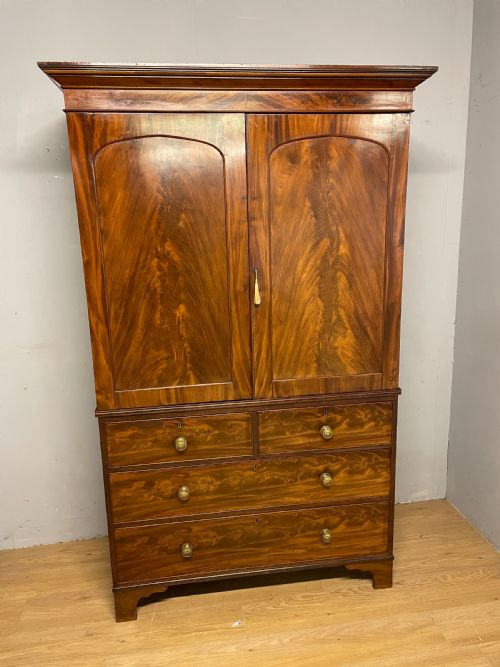Georgian Country House Flame Mahogany Linen Press -London Maker