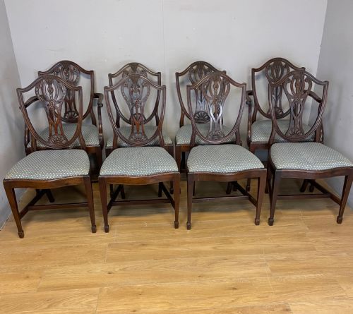 Late C19th Solid Mahogany Set of Eight Hepplewhite Style Dining Chairs