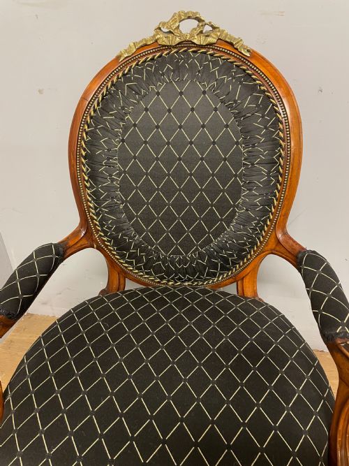 C19TH FRENCH WALNUT BRASS MOUNTED SPOON BACK ARMCHAIR - ADDITIONAL PHOTO 8