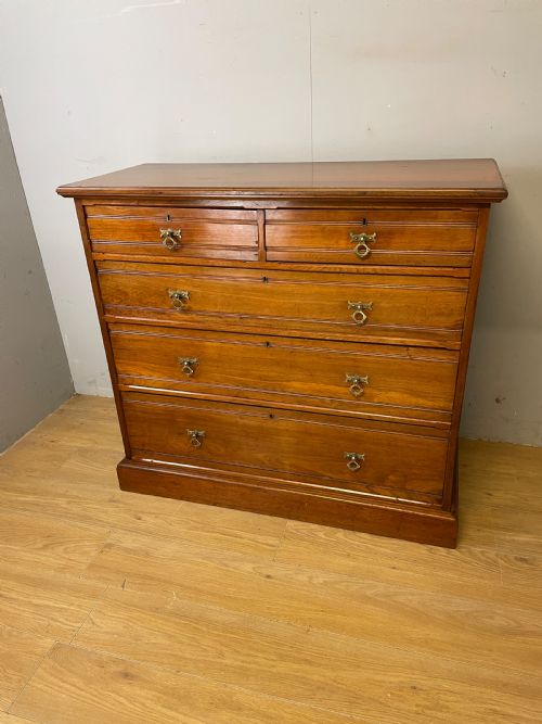 C19th Solid Walnut Four Height Chest with Gothic Style Handles