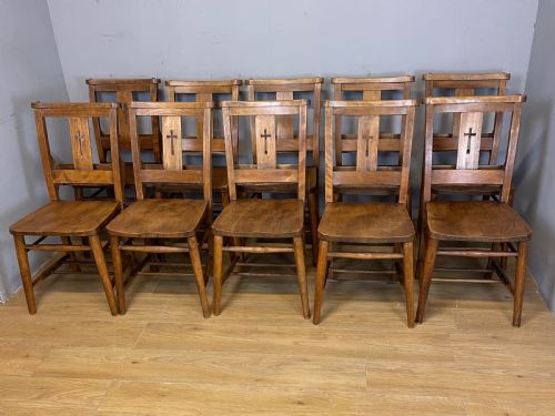 Set of 10 C19th Elm and Beech Chapel Chairs